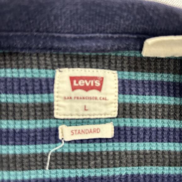 Levi's Mens Jumper Sz L Navy Waffle Knit Relaxed Sweatshirt Casual Minimalist - Picture 3 of 7